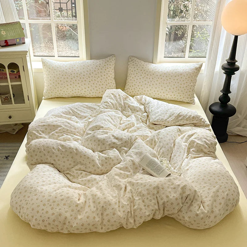 Cyflymder  Grade-A Double-Layer Yarn Pure Cotton Bedding Set Single Double High-Quality Bedsheet Kit Skin Friendly Ultra Soft Quilt Set