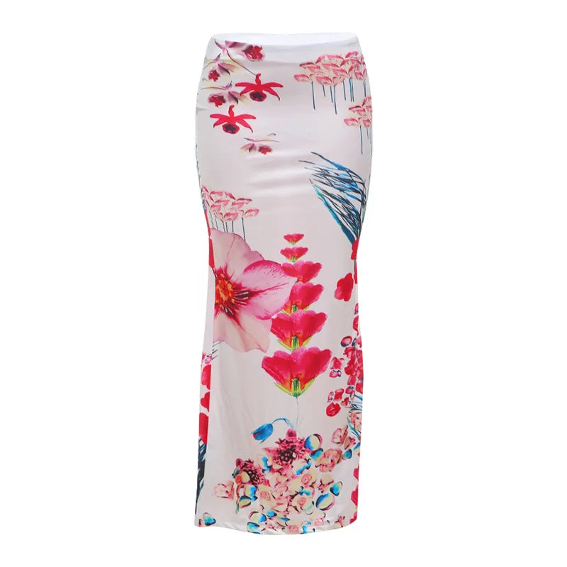 Cyflymder  Women's Summer Bodycon Long Skirt Casual High Waist Floral Print Slim Fit Skirt Elegant Fishtail Skirt Party Streetwear Skirt