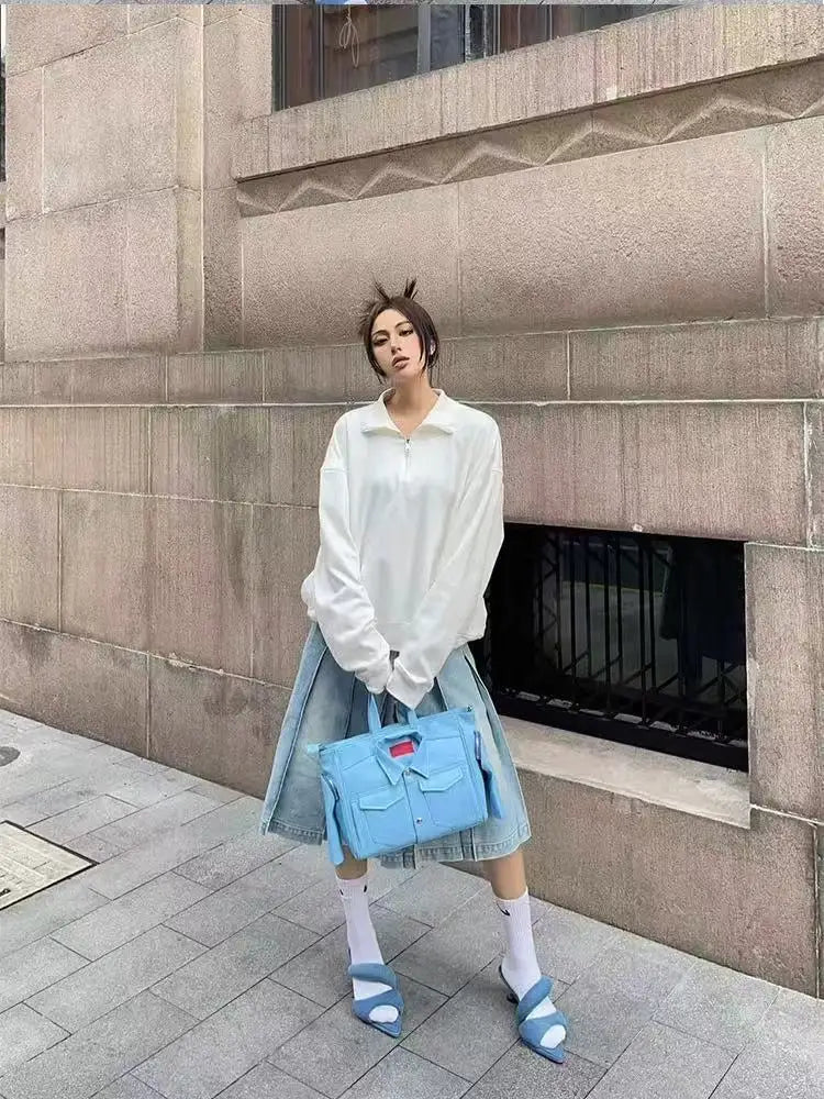 Cyflymder  Vintage Blue Jacket Novelty Tote Bag Women Men Retro Large Capacity Gym Travel Unisex Shoulder Bag Fashion Leather Handbag 2025