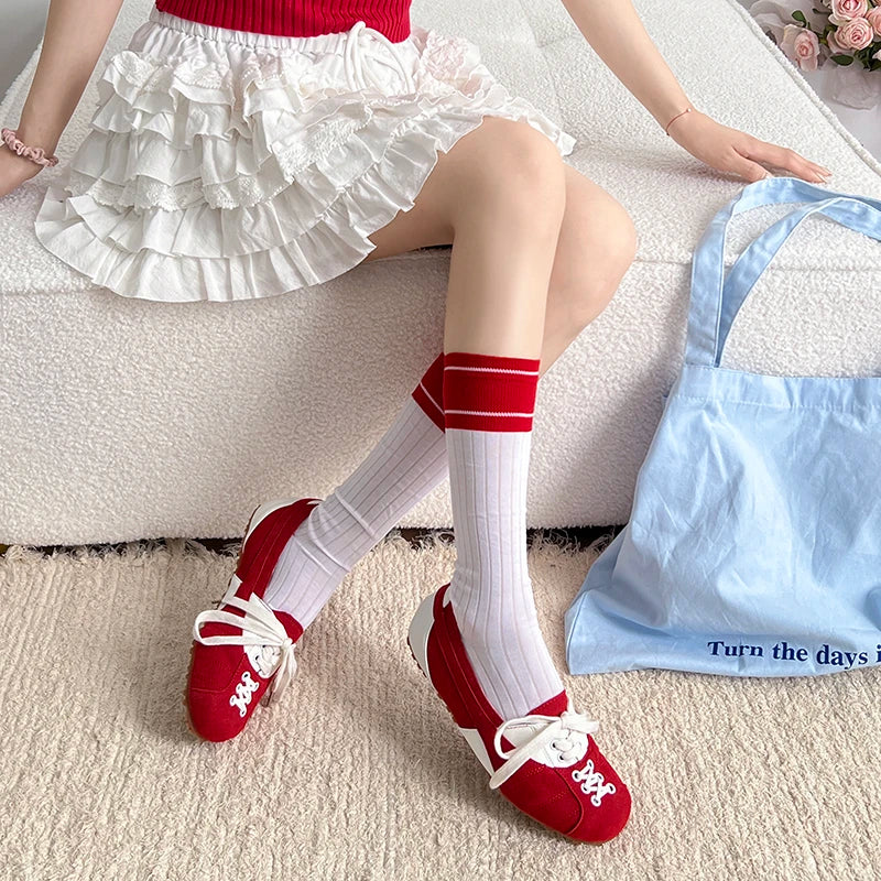 Cyflymder  Korean Style Women's Ballet Slippers 2025 Autumn New Design Sensibility Flat Bottom Tied Shoes Adult Color Block Style