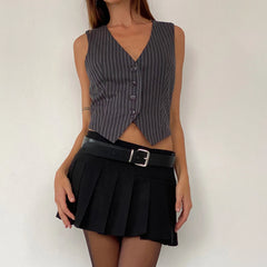 Cyflymder  Fashion Women Pinstripe Vest Vintage Sleeveless V Neck Crop Suit Vest Dressy Casual Button Waistcoat Y2K Outerwear Gilet