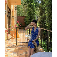 Cyflymder  Vintage Floral Midi Dress Women Boho Vacation Beach Sexy Backless Bandage Dresses Summer Elegant Korean V Neck Bodycon Vestidos