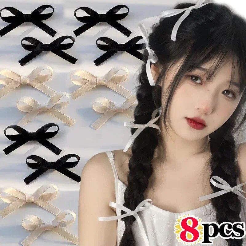Cyflymder 1-8pcs Bowknot Hair Clips Sweet Ballet Ribbon Bow Hairpin Bang Clip Korean Girl Mini Grab Clips Female Headwear Hair Accessories