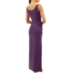 Cyflymder  Floor Length Evening Party Dress Women Elegant Sleeveless V-Neck Side Split Long Dress Bodycon Sexy Pleated Backless Prom Dress