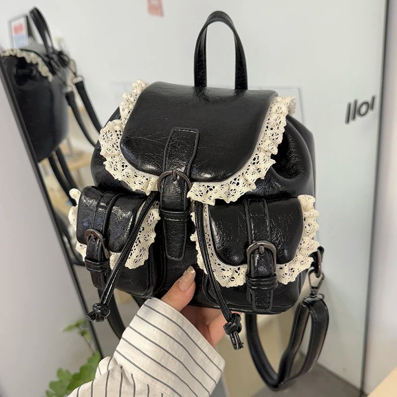 Cyflymder  Lace Patchwork Fairy Fashion Handbags Y2k Aesthetic Chic Casual Simple Backpacks Korean Women Mini Sweet Preppy Schoolbags
