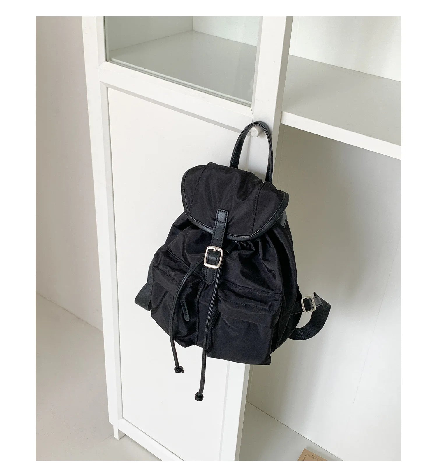 Cyflymder  Vintage Simple Fashion All Match Backpack Casual Nylon Drawstring Women Schoolbags Pleated Y2k Aesthetic Backpacks for Students