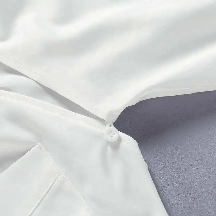Cyflymder  Chic Long Sve White irt Blouse Women's Straight Cut  Knot Cotton Ropa Top Quali Faion Spring Summer Autumn