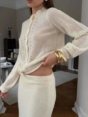 Cyflymder  Knitwear Commuting Round-Neck Sweater Cardigan Women Hollowed Out Pleats Solid Cropped Outwear Knit Female Cardigan Top