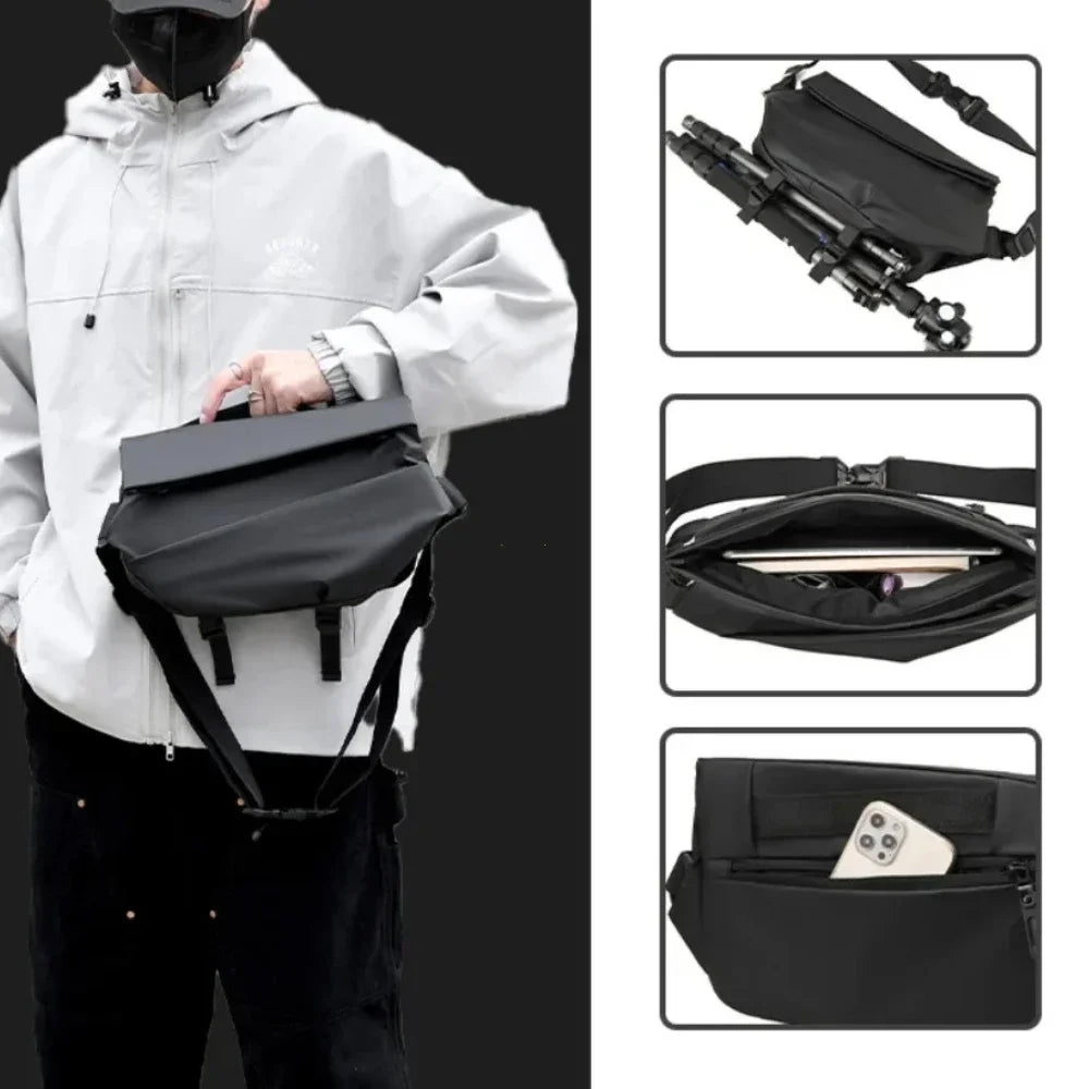 Cyflymder Premium Waterproof Magnetic Buckle Crossbody Bag Personality Fashion Men Messenger Bag Black Minimalist Shoulder Bags Men Bag