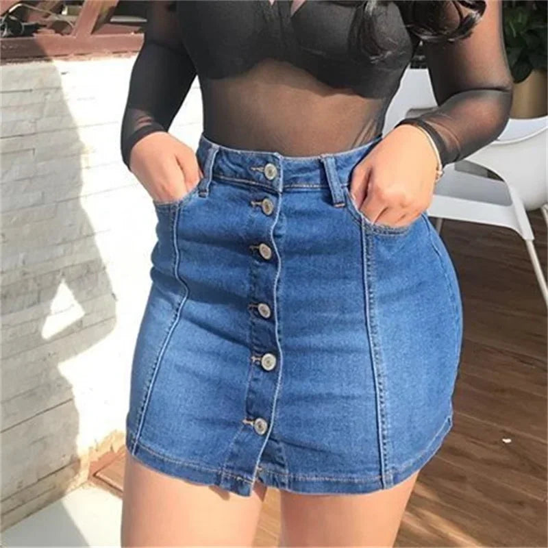 Cyflymder  Fashion Single-breasted Splice Wrap Hip Skirt Women High Waist Slim Fit Denim Half-body Dress Female Office Commuter Casual Wear