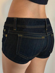 Cyflymder  Basic Slim Big Pockets Denim Shorts Casual Low-Waisted Jeans Shorts Women Summer Elegant Fashion Streetwear Ladies