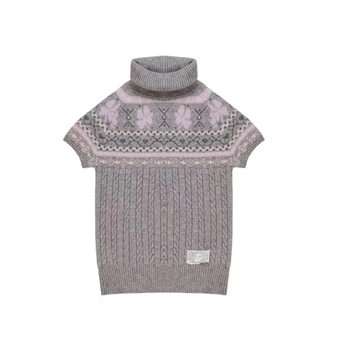 Cyflymder  Vintage Jacquard Short Sleeve Sweater Women Half High Collar Slim Fit Y2k Knitted Tops Autumn Winter Versatile Pullover