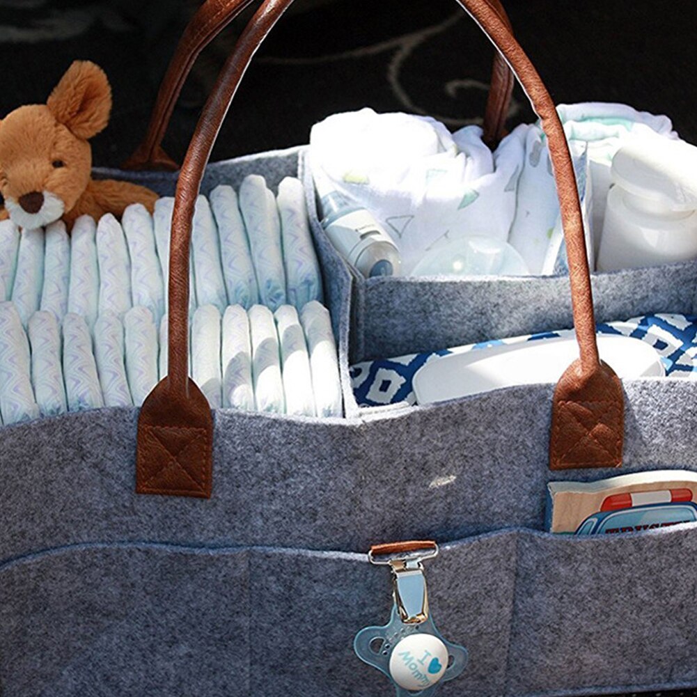 Cyflymder Foldable Felt Storage Bag Baby Diaper Caddy Organizer Car Travel Bag Nursery Basket
