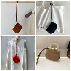Cyflymder  PU Leather Suede Coin Purse Shoulder Bag Lipstick Earphone Pouch Mini Storage Bag Purse Card Holder Lanyard Wallet Outdoor