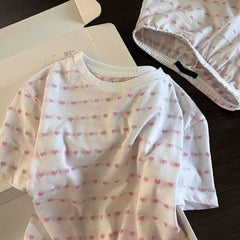 Cyflymder  Love Printed Pajamas Women's New Summer Short-sleeved Shorts Casual Suit