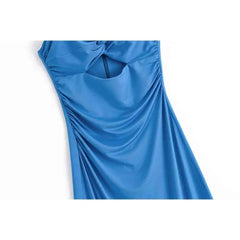 Cyflymder  Women's new fashion open design slim pleated strapless MIDI dress retro sleeveless backless women's dress