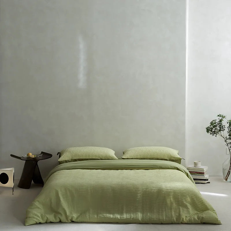 Cyflymder  40S Ripple Jacquard Pure Cotton Bedding Set Bubble Gauze Color Blocking Breathable Quilt Set Twin Full Queen King Bedclothes