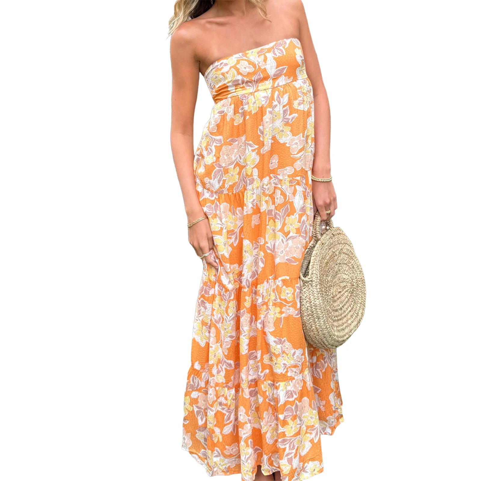Cyflymder  Elegant Off-Shoulder Maxi Dress with Boho Floral Print and Lace-Up Back Detail for Summer Wedding Party or Vacation Beachwear