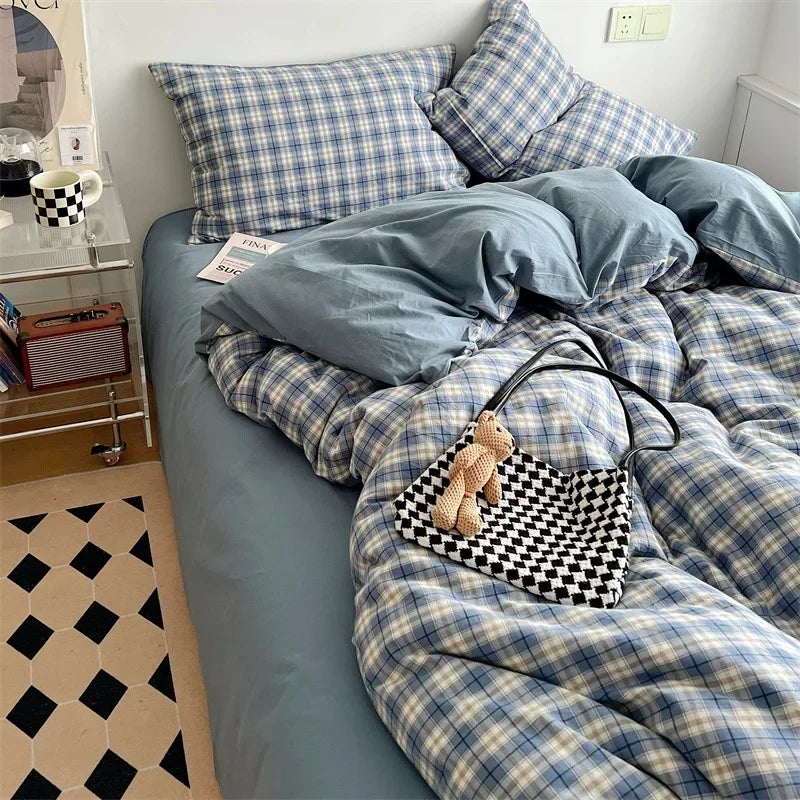 Cyflymder  Japanese Style Cotton Printed 4Pcs Bedding Sets Skin Friendly Ab Double-Sided Design Duvet Cover Washed Comfort Set for Adults