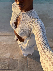 Cyflymder  Lace Sheer Cutout Irregular  Maxi Dress Round Neck Mesh Textured Waist Hollow Spring Summer Party Lady Women Boho Vestido