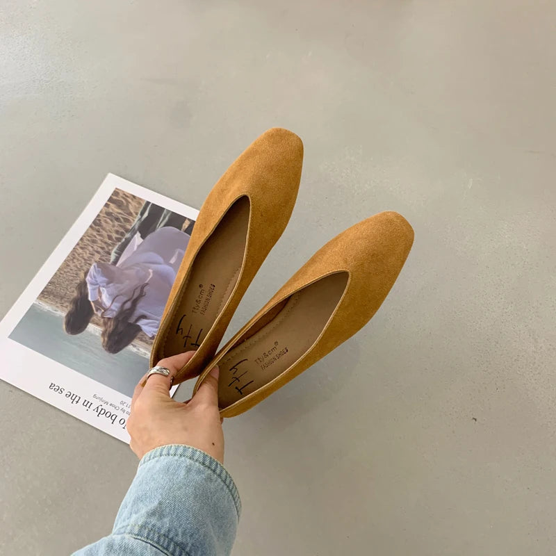 Cyflymder  square toe yellow flats women V open shallow mouth ballerina shoes ladies slip on loafers lazy single shoes big size 36-42