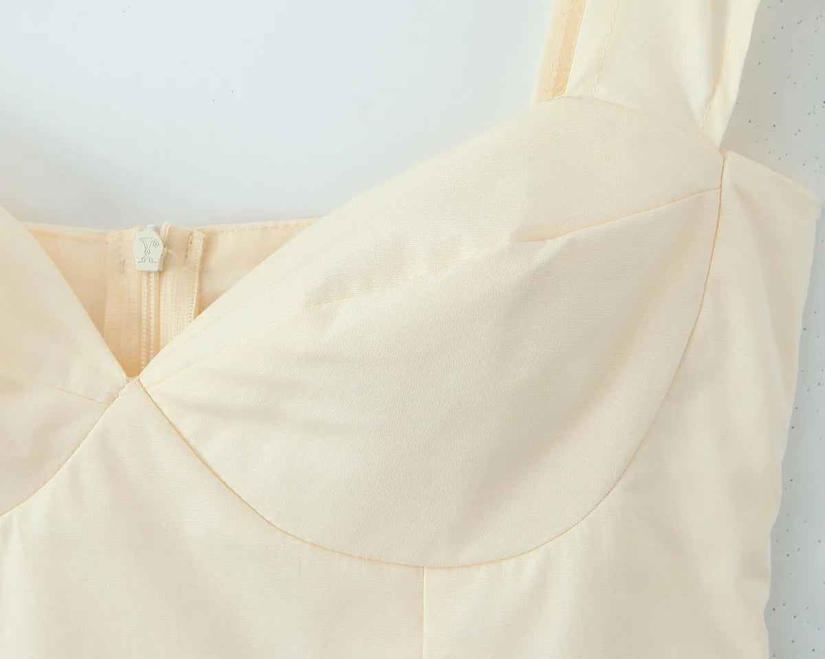Cyflymder  Elegant Summer Beige Mini Dresses Women Sexy Strappy Cotton Ruffle Sleeveless Vocation Party Ladies Dress Vestidos New