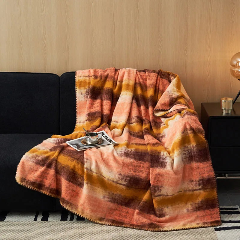 Cyflymder  High-End Thickened Faux Cashmere Blanket Luxury Single Sofa Blanket for Napping Double Layered Retro Multifunctional Home Decor
