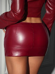Cyflymder  Women's Punk Street Style PU Leather Mini Skirt Solid Color Metal Buckle Belt Detail Low Waist Slim Bodycon Party Clubwear