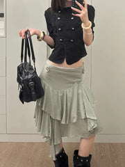 Cyflymder   Harajuku Double-breasted Cropped Shirt Y2k Aesthetic Women Solid Slim Fit Blouse Streetwear Double-breasted Grunge Blusas