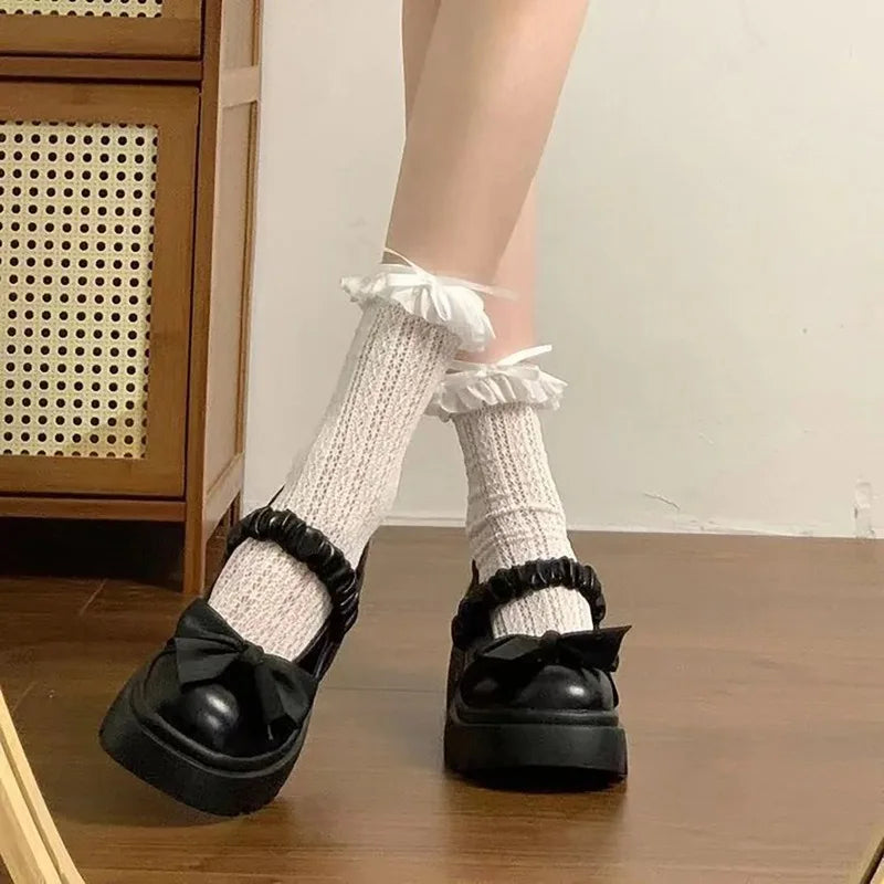Cyflymder  Closed Toe Shoes for Women Casual  Bow Chunky Heel Loafers – Stylish Jane Shoes For Skirts