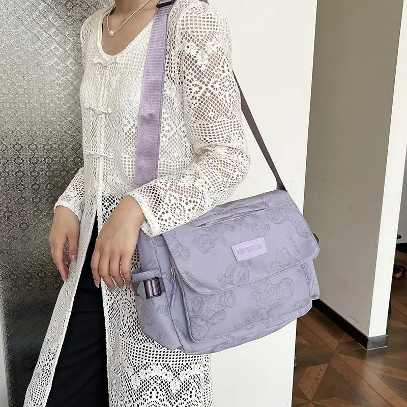 Cyflymder  Retro teddy bear cute college style girl crossbody bag Japanese Ins student large capacity versatile mailman bag