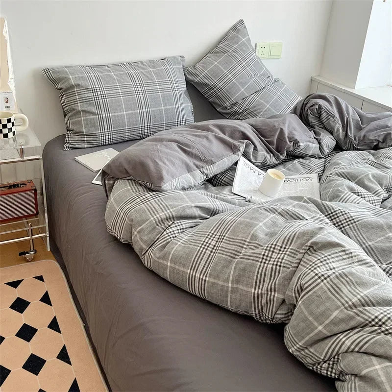 Cyflymder  Japanese Style Cotton Printed 4Pcs Bedding Sets Skin Friendly Ab Double-Sided Design Duvet Cover Washed Comfort Set for Adults