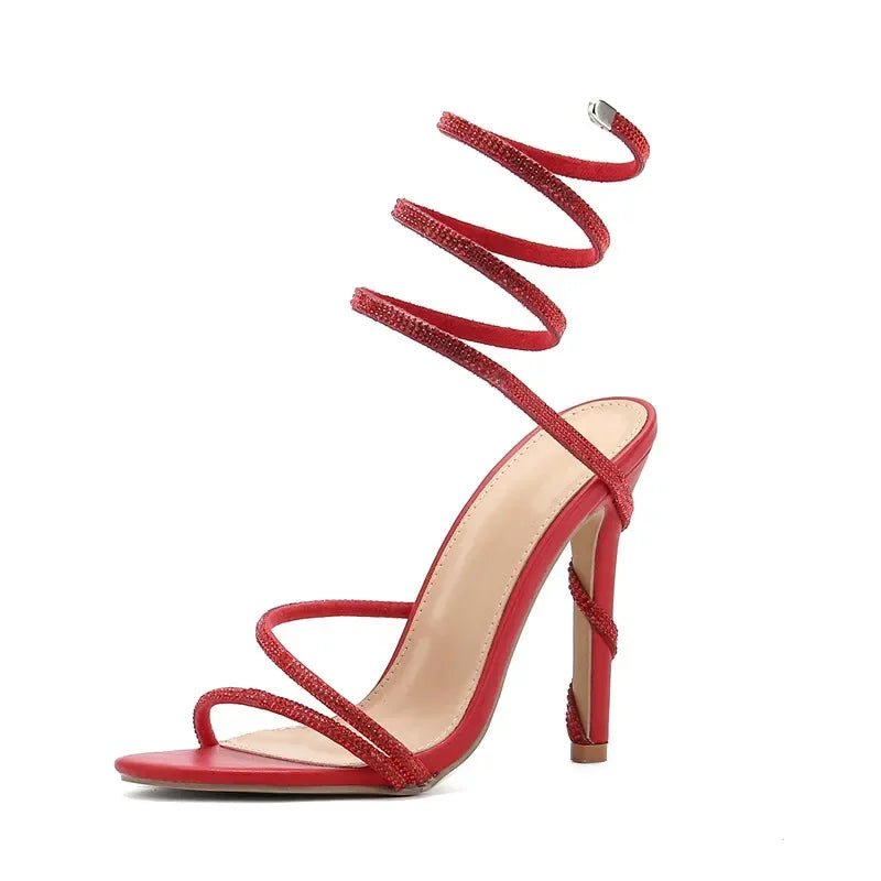 Cyflymder  Summer Luxury Crystal Snake Coiled Women Sandals Sexy Narrow band Thin High heels Wedding Party Female Gladiator Shoes