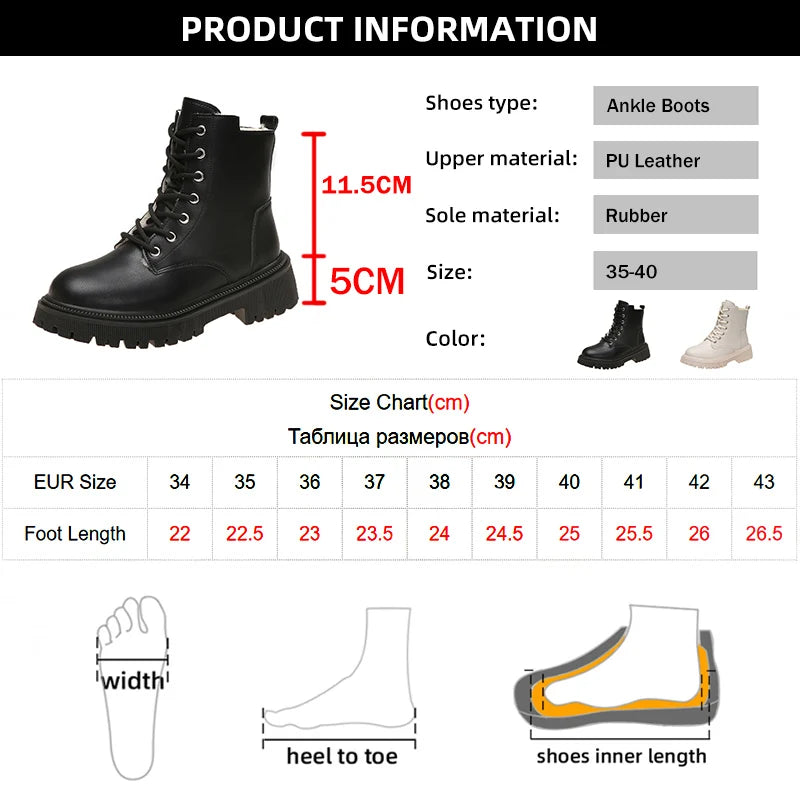 Cyflymder Chunky Heels Lace Up Combat Boots Women Winter Warm Short Plush Ankle Boots Woman Platform Non-Slip PU Leather Short Botas Mujer