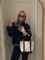 Cyflymder  Lamb Fleece Women's Coat Stand Collar Full Sleeve Pockets Loose Female Pullover 2025 Autumn Commute Sport Fashion Lady Pullovers