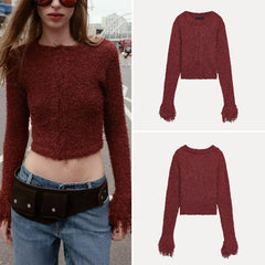 Cyflymder  Slim Fit Knitted Coat with Tassel round Ne Long Sve Casual Sle Women's Faion Autumn 2025 New Arrival Z 00203
