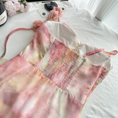 Cyflymder  Summer Women French Vintage Graduation Off Shoulder Dress Mini Chiffon Tie Dye Frock Evening Shoujo Girl One-Piece Party 2000s