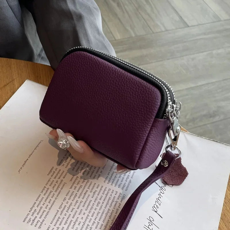 Cyflymder  Fashionable Portable Large Capacity Leather Coin Purse Simple Design Double Zipper Handbag High End Mini Coin Wallet
