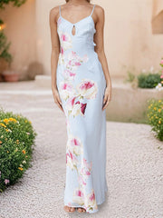 Cyflymder  Women s Boho Floral Print Sleeveless Maxi Dress with Adjustable Spaghetti Straps and Back Tie Detail for Summer Beach Party