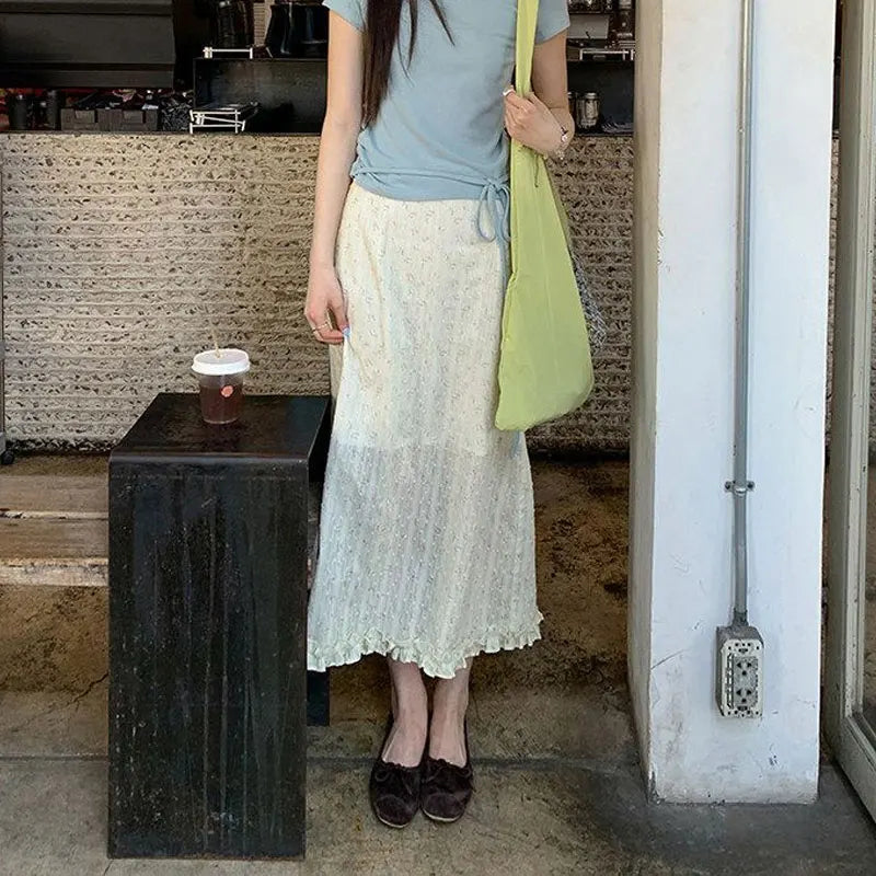 Cyflymder  Broken Flowers Korean Edible Tree Fungus Skirts Spring Summer A-Line Female Clothing Fashionable Folds High Waist Midi Skirts