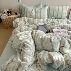 Cyflymder 100%Cotton Yarn dyed Jacquard Floral Chic Twin Bedding Set Skin-friendly Soft Comfortable Duvet Cover Bed Sheet Pillowcases