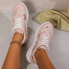 Cyflymder  Fashion Glitter Platform Sneakers Women Spring Lace Up Pink Sports Shoes Woman Plus Size 43 Thick Bottom Walking Shoes