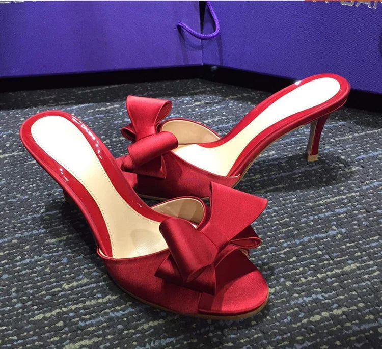 Cyflymder summer new sandals bow slippers fish mouth silk fine heels high Versatile women shoes sex pumps