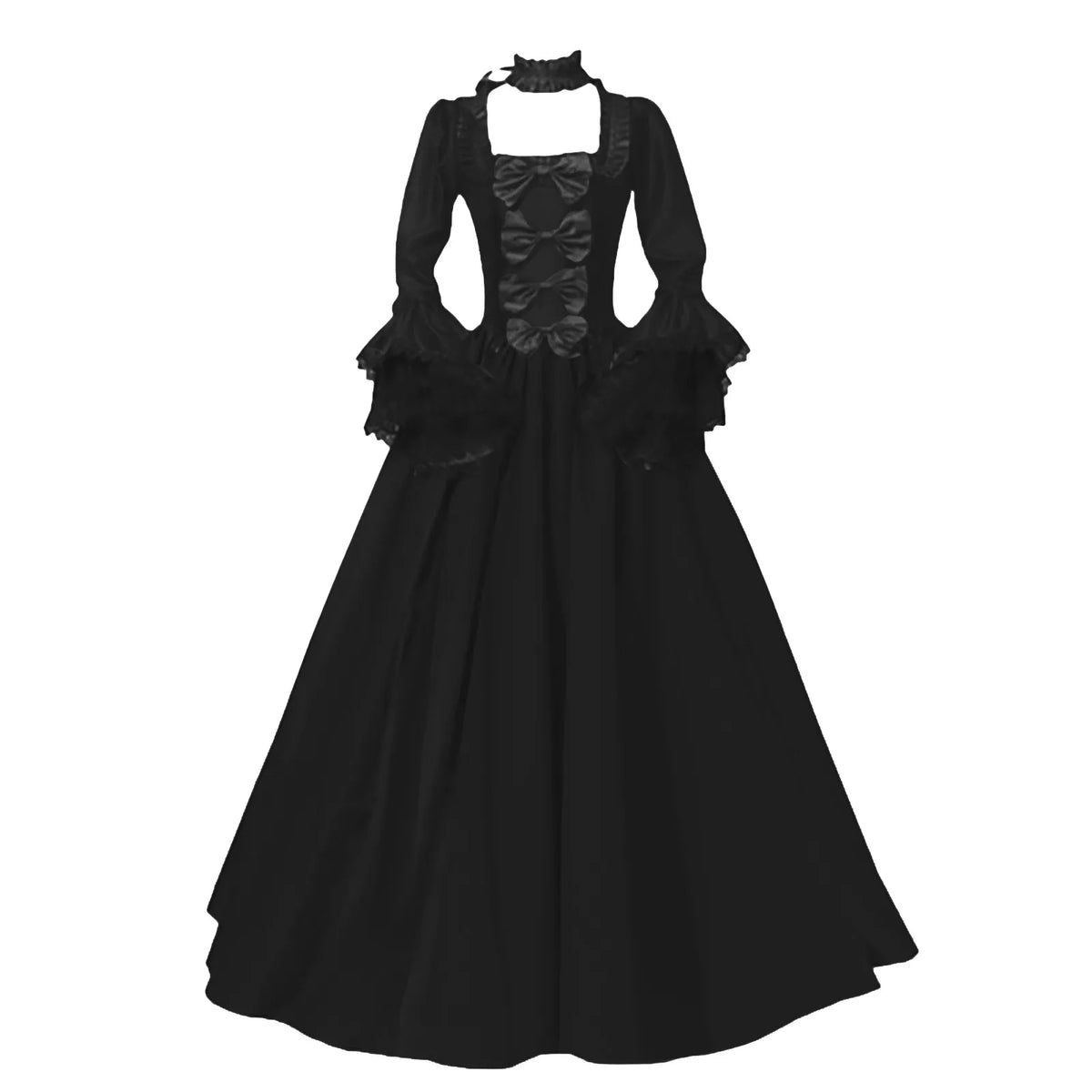 Cyflymder  Medieval Victorian Court Lace Patchwork Gothic Dress Halloween Witch Cosplay Party Costume Square Neck Flare Sleeve Maxi Dress