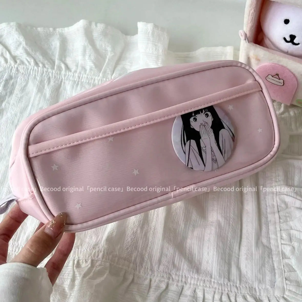 Cyflymder  Simplicity Korean Fashion Sweet Pencil Case for Kids Solid Color Cute Stationery Storage Large Capacity Pen Bag School Supplies