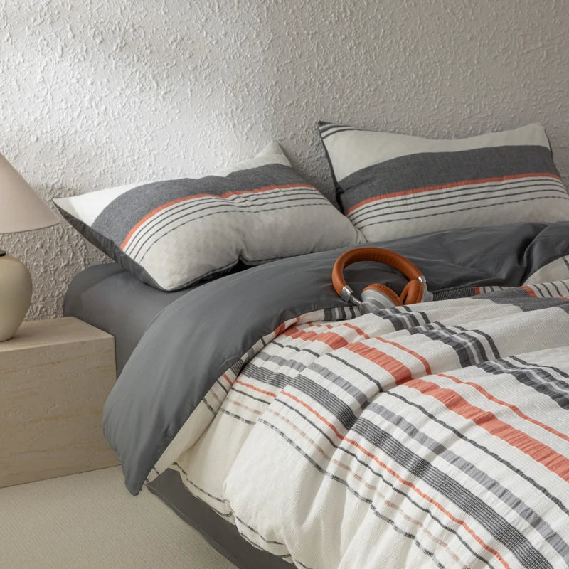 Cyflymder  Bedding Set 100% Cotton Simple Vertical stripes Duvet Cover Set  Double Queen King Size Nordic Quilt Cover Bed Sheet Pillowcases