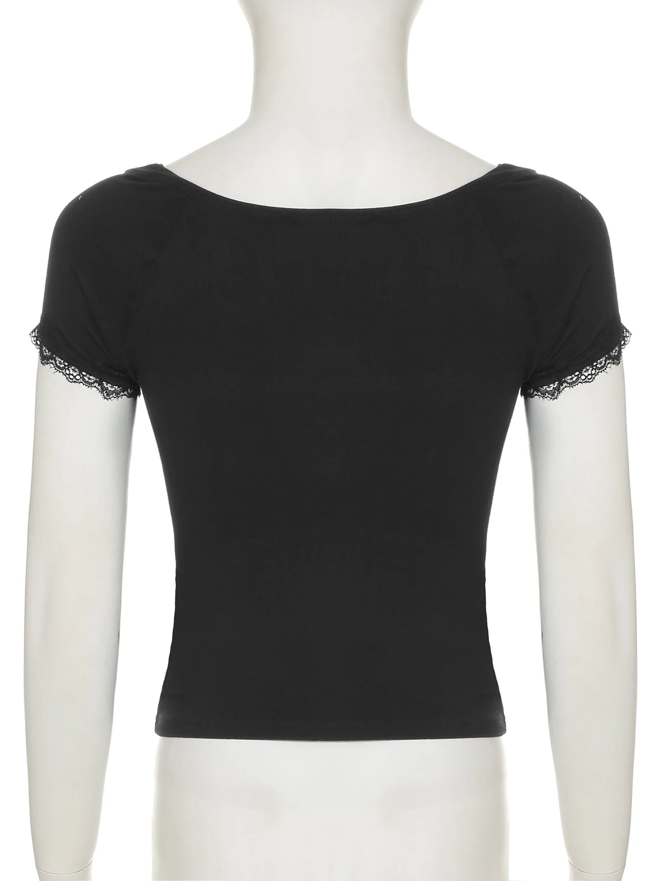 Cyflymder  Casual Basic Lace Trim T Shirt Elegant Slim Folds Square Collar Short Sleeve Tees Women Summer Fashion Streetwear
