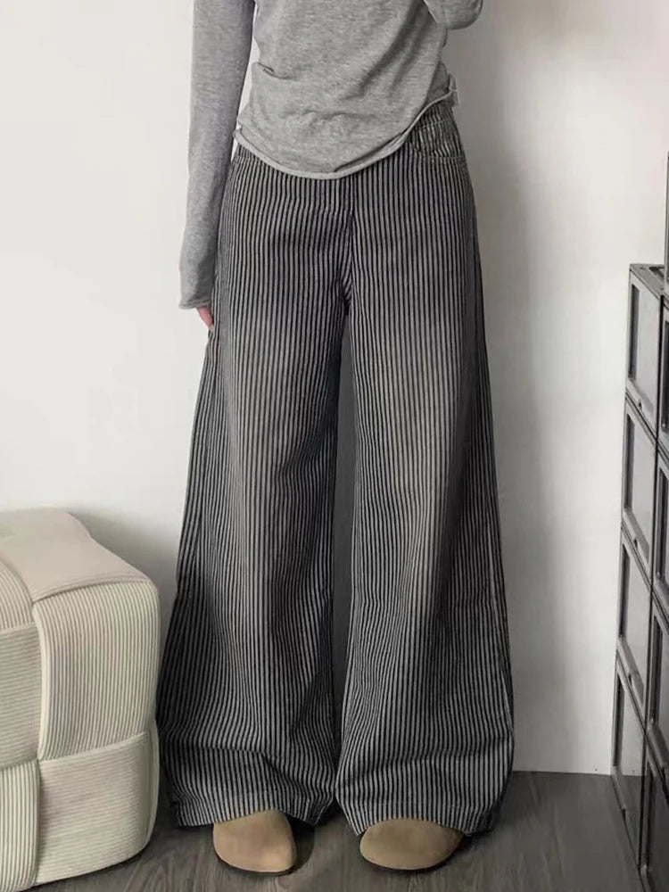 Cyflymder  American Y2K Striped Jeans Women High Waist Vintage Harajuku Denim Pant Streetwear Vintage Loose Female Casual Trousers