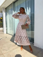 Cyflymder  Dresses for Women Wholesale Sexy Long Sleeved Stand Up Collar and Large Swing Lace Trim New  Fall Elegant Fashion Dress