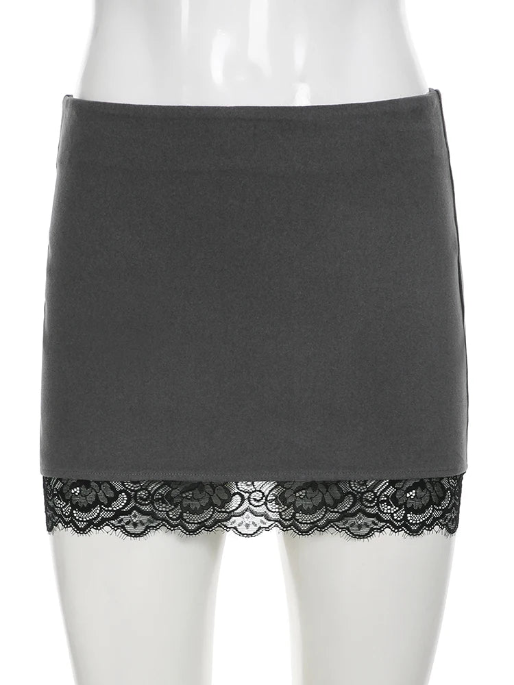Cyflymder  Basic Slim Lace Trim Bodycon Skirts Casual Sexy Solid Low-Waist Supper Mini Skirts Women 2025 Summer Fashion Streetwear